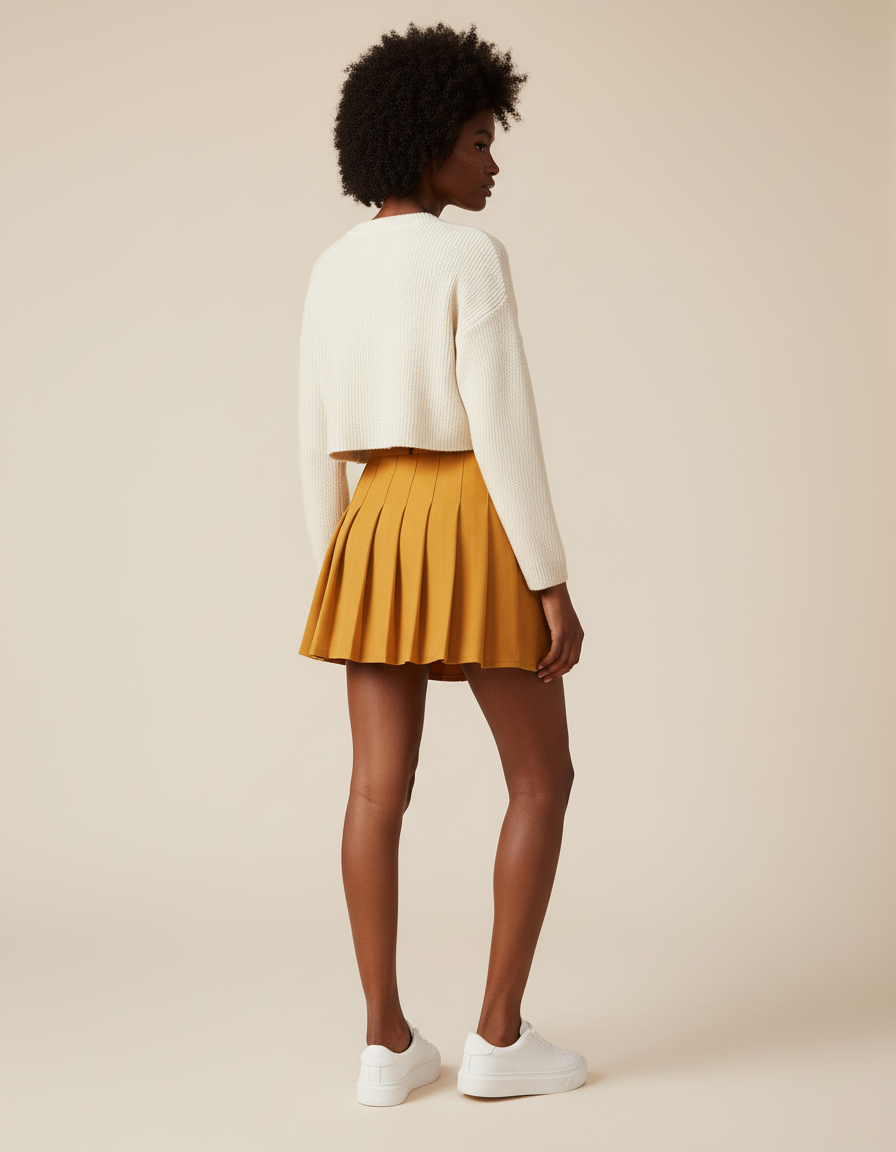 Jupe Plissée Jaune Moutarde Courte Preppy