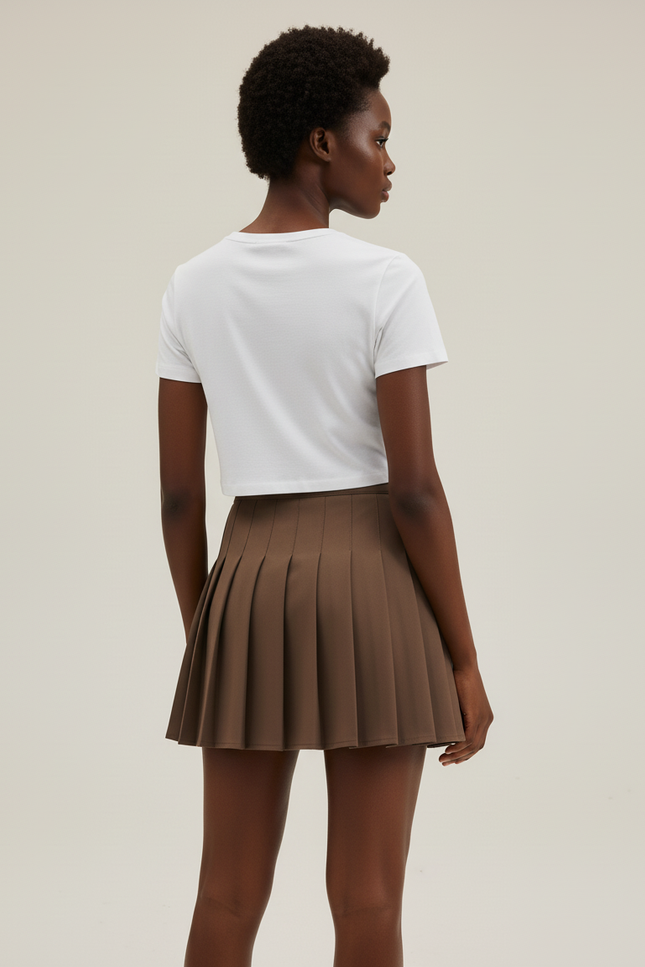 Jupe Plissée marron mini preppy raffinée