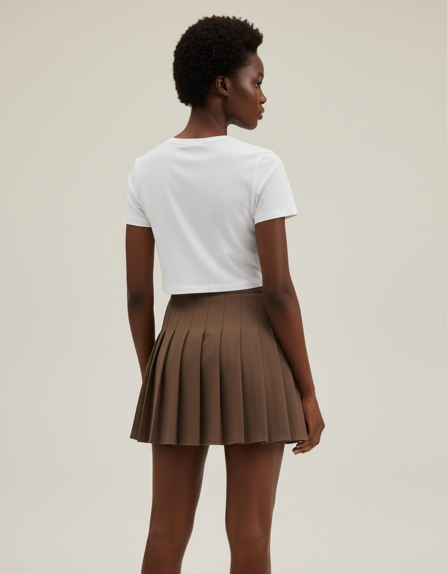 Jupe Plissée marron mini preppy raffinée