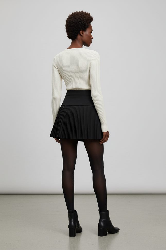 Jupe Plissée noire taille haute chic