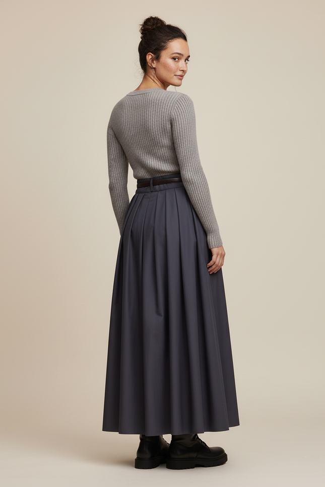 Jupe Plissée longue anthracite élégante