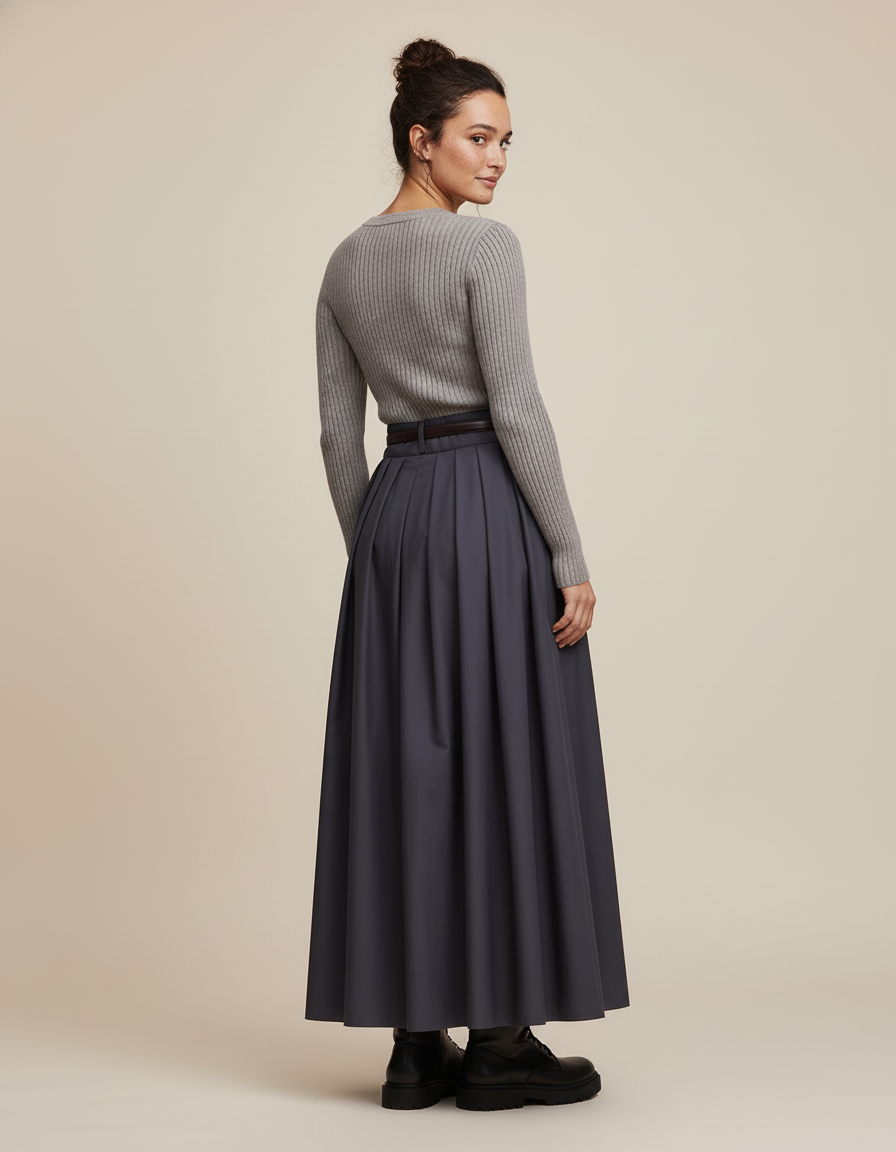 Jupe Plissée longue anthracite élégante