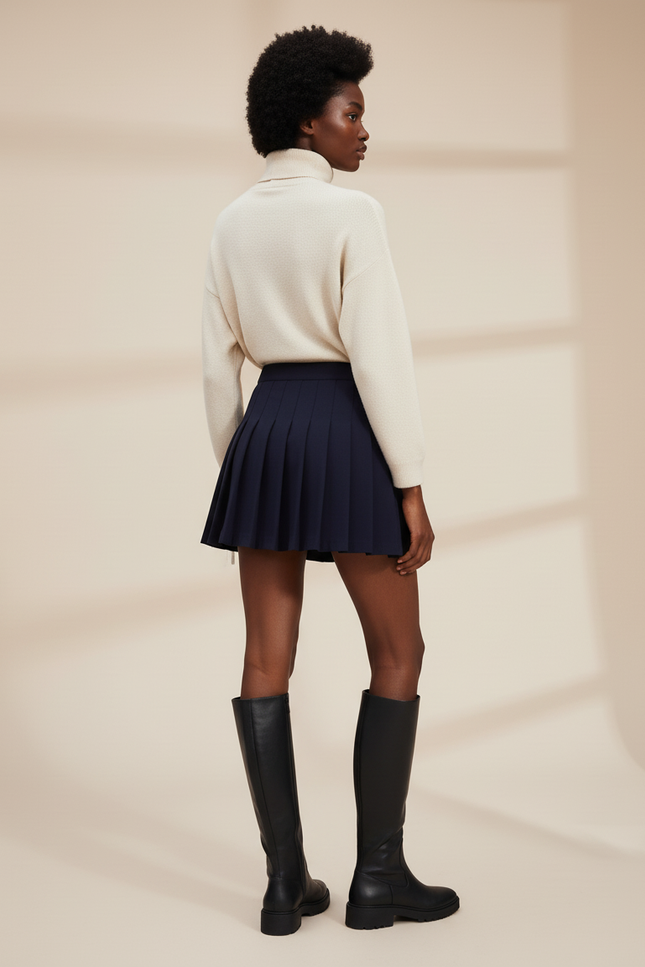 Jupe Plissée bleue marine laçage chic