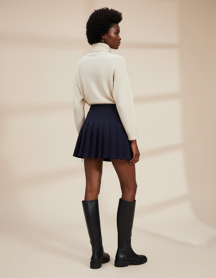Jupe Plissée bleue marine laçage chic