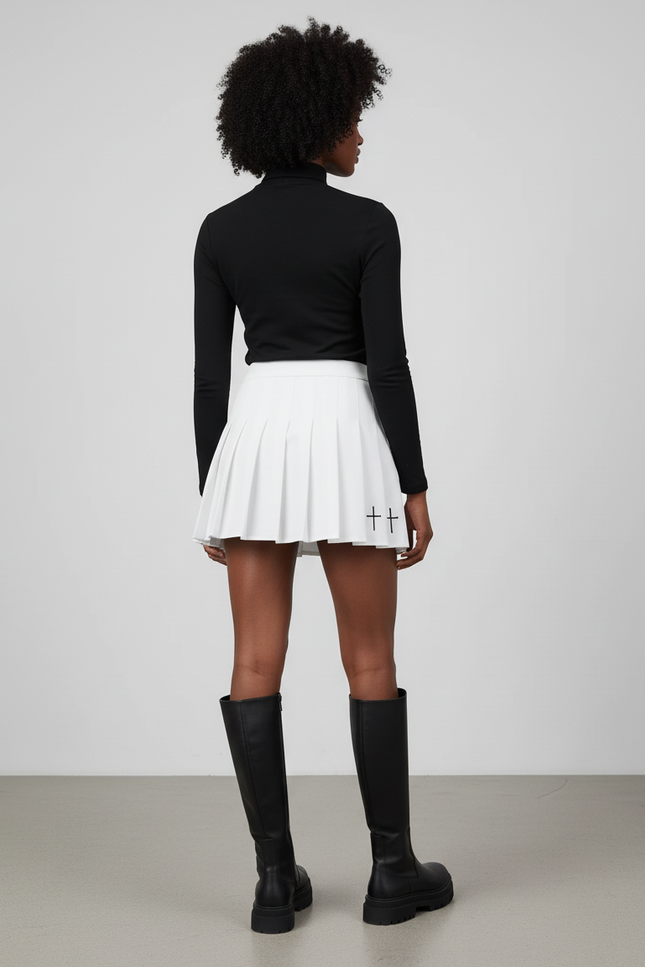 Jupe Plissée Blanche Imprimée Croix Gothic