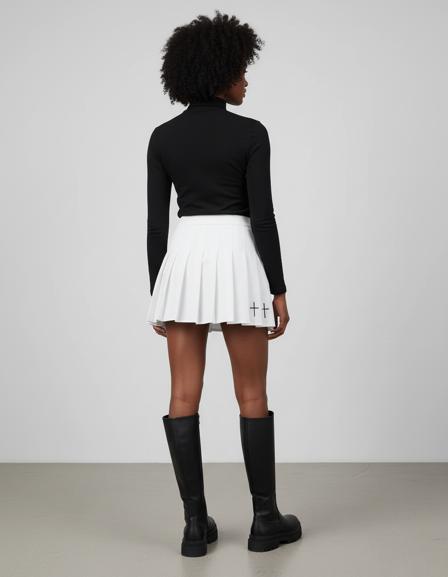 Jupe Plissée Blanche Imprimée Croix Gothic