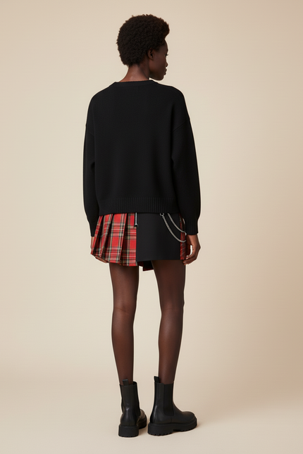 Jupe Plissée Plaid Bicolore Gothic