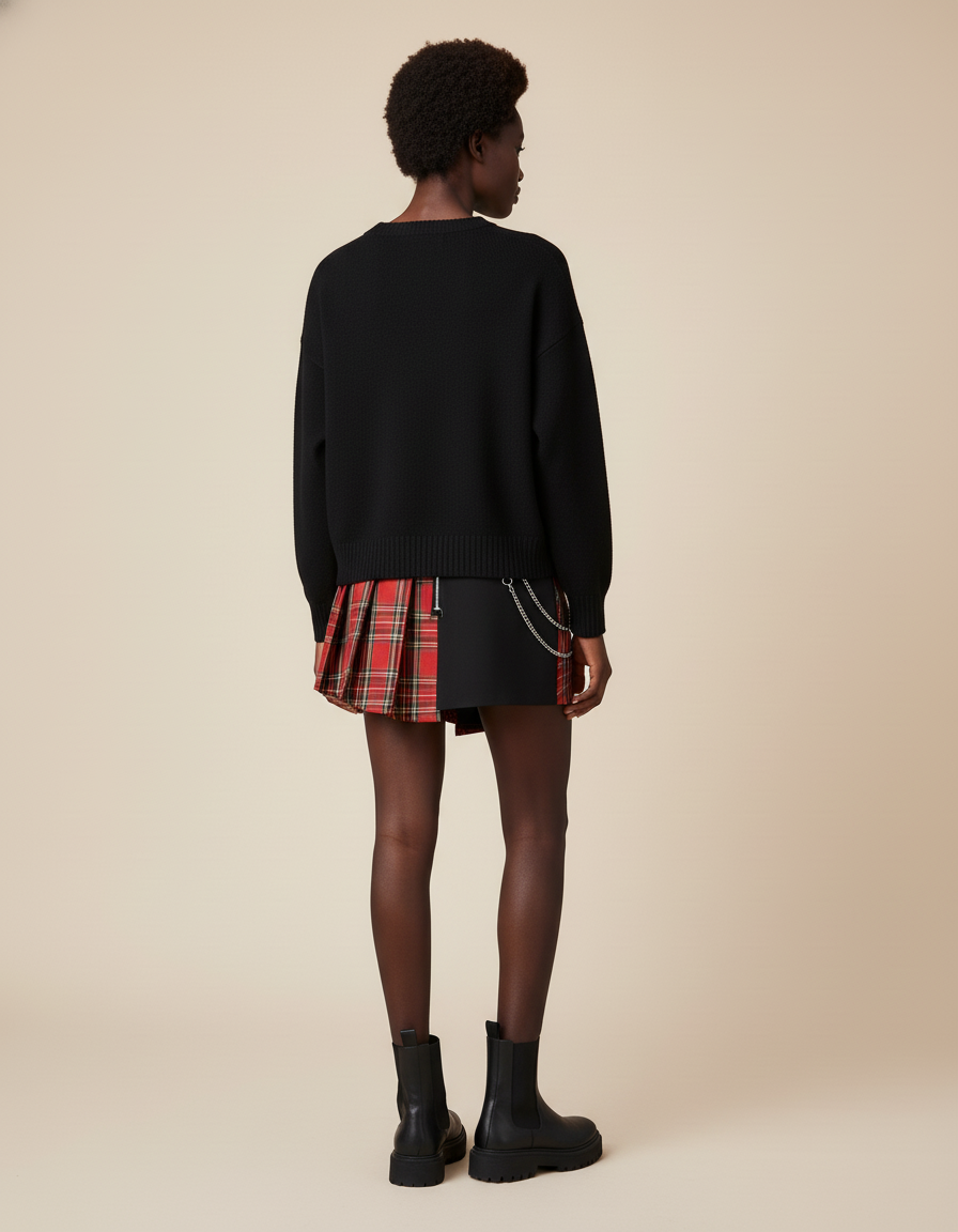 Jupe Plissée Plaid Bicolore Gothic