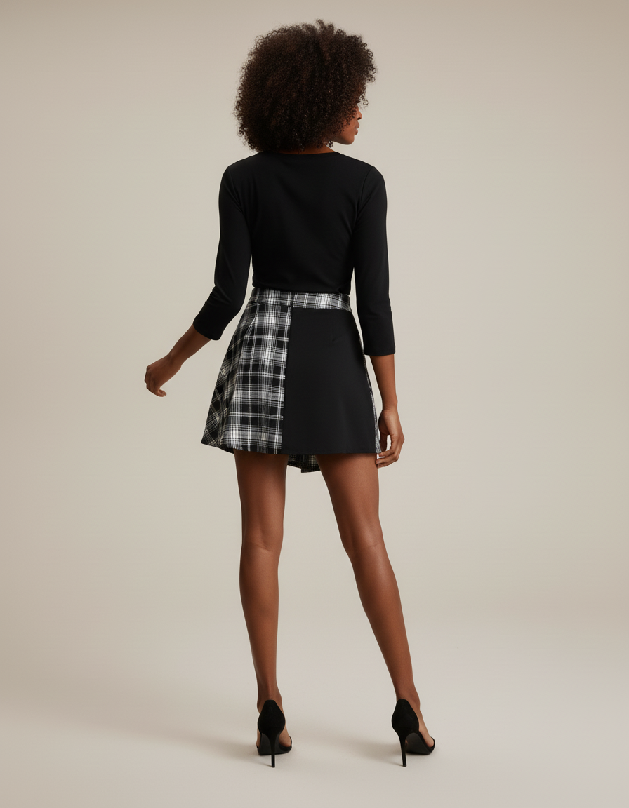 Jupe Plissée écossaise asymétrique chic