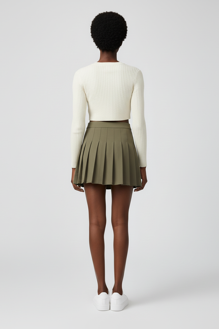 Jupe Plissée Vert Kaki Mini Chic