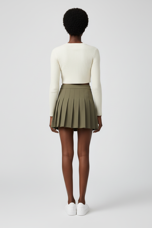 Jupe Plissée Vert Kaki Mini Chic