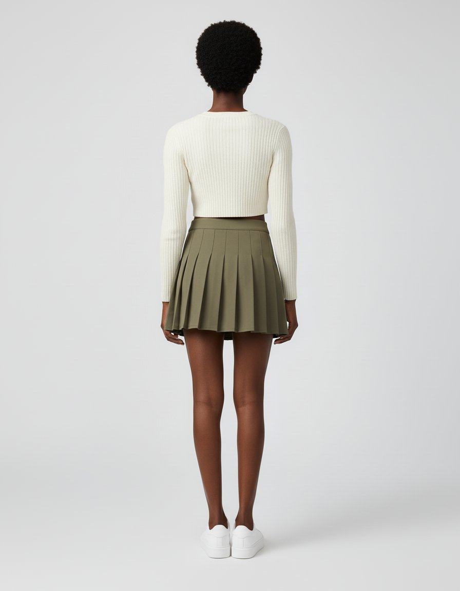 Jupe Plissée Vert Kaki Mini Chic