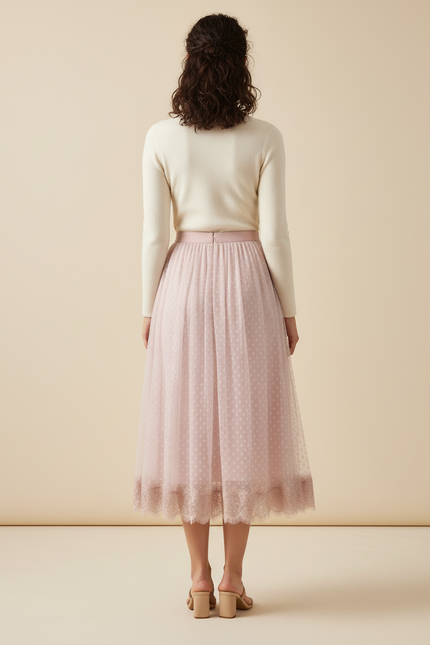 Jupe Plissée Rose Poudré Tulle Fluide