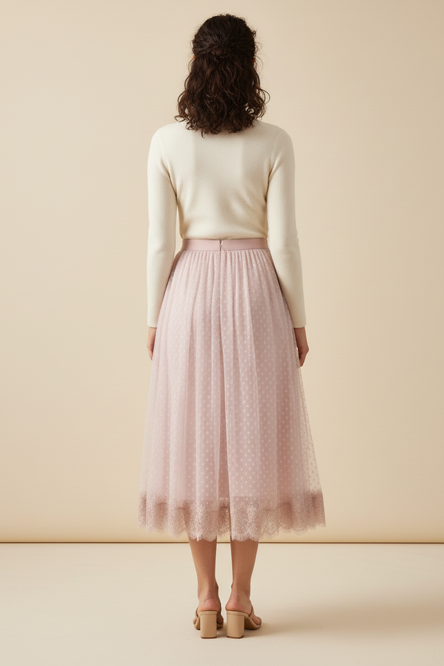 Jupe Plissée Rose Poudré Tulle Fluide