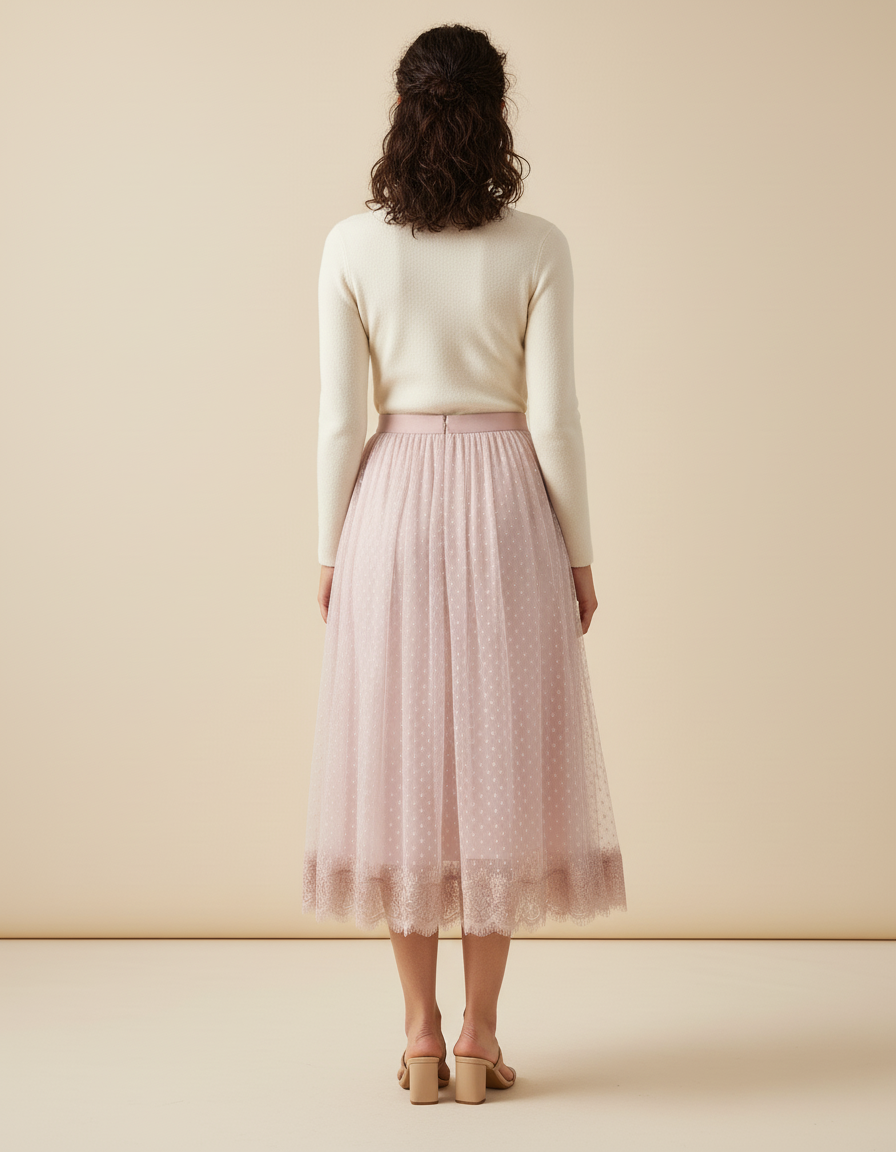Jupe Plissée Rose Poudré Tulle Fluide