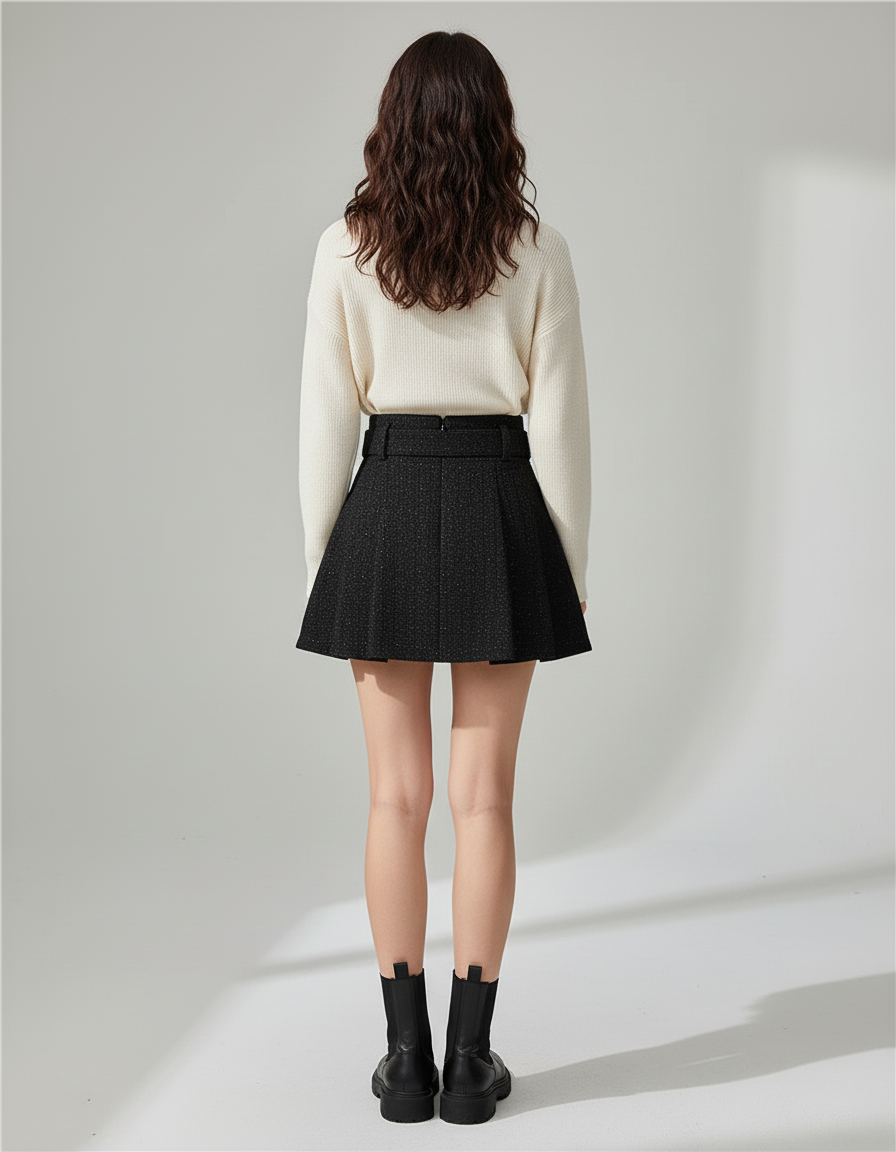 Jupe Plissée noire taille haute chic raffinée soignée