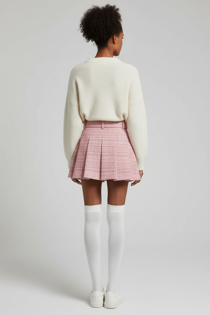 Jupe Plissée rose tweed chic