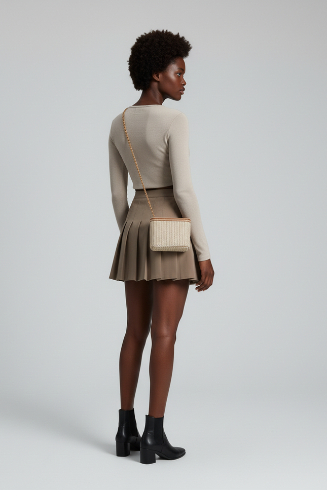 Jupe Plissée marron clair mini chic