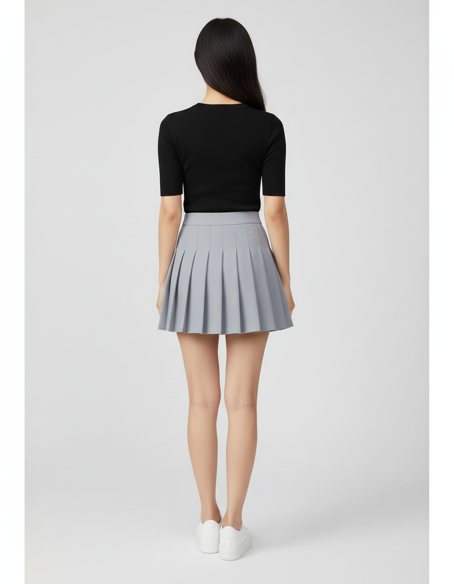 Jupe Plissée gris clair courte chic