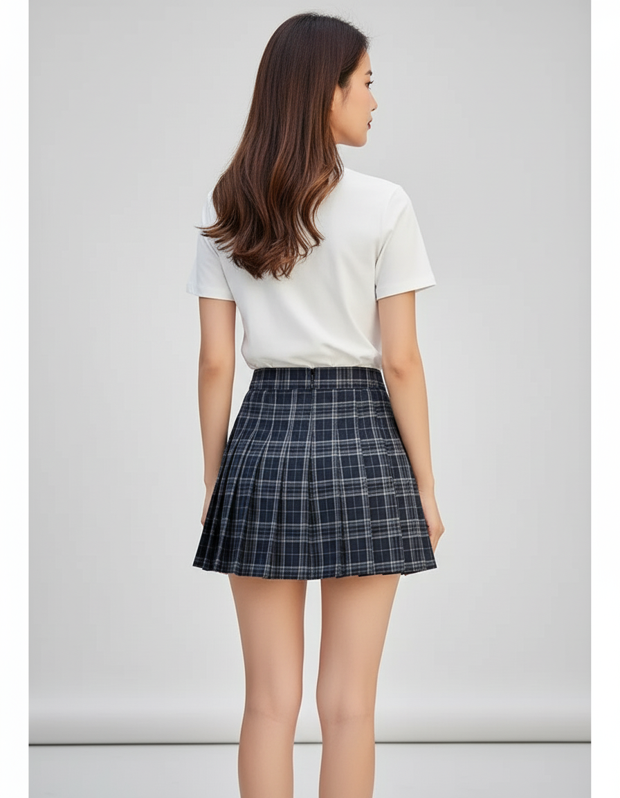 Jupe Plissée carreaux taille haute chic