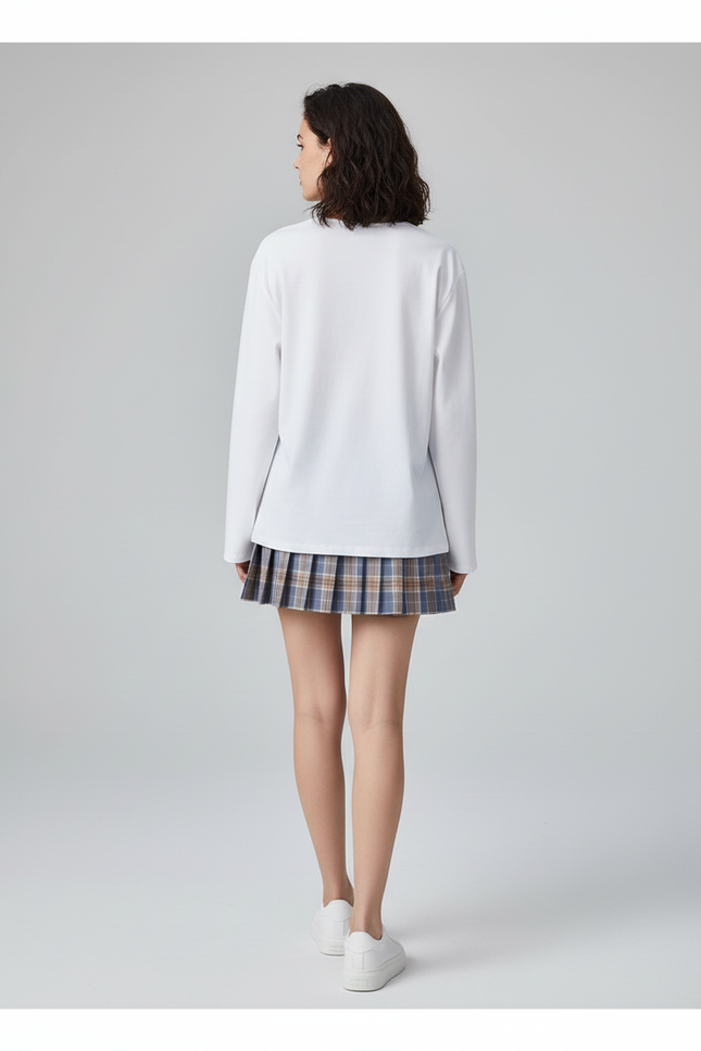 Jupe Plissée Écossaise Chic Bleu Beige