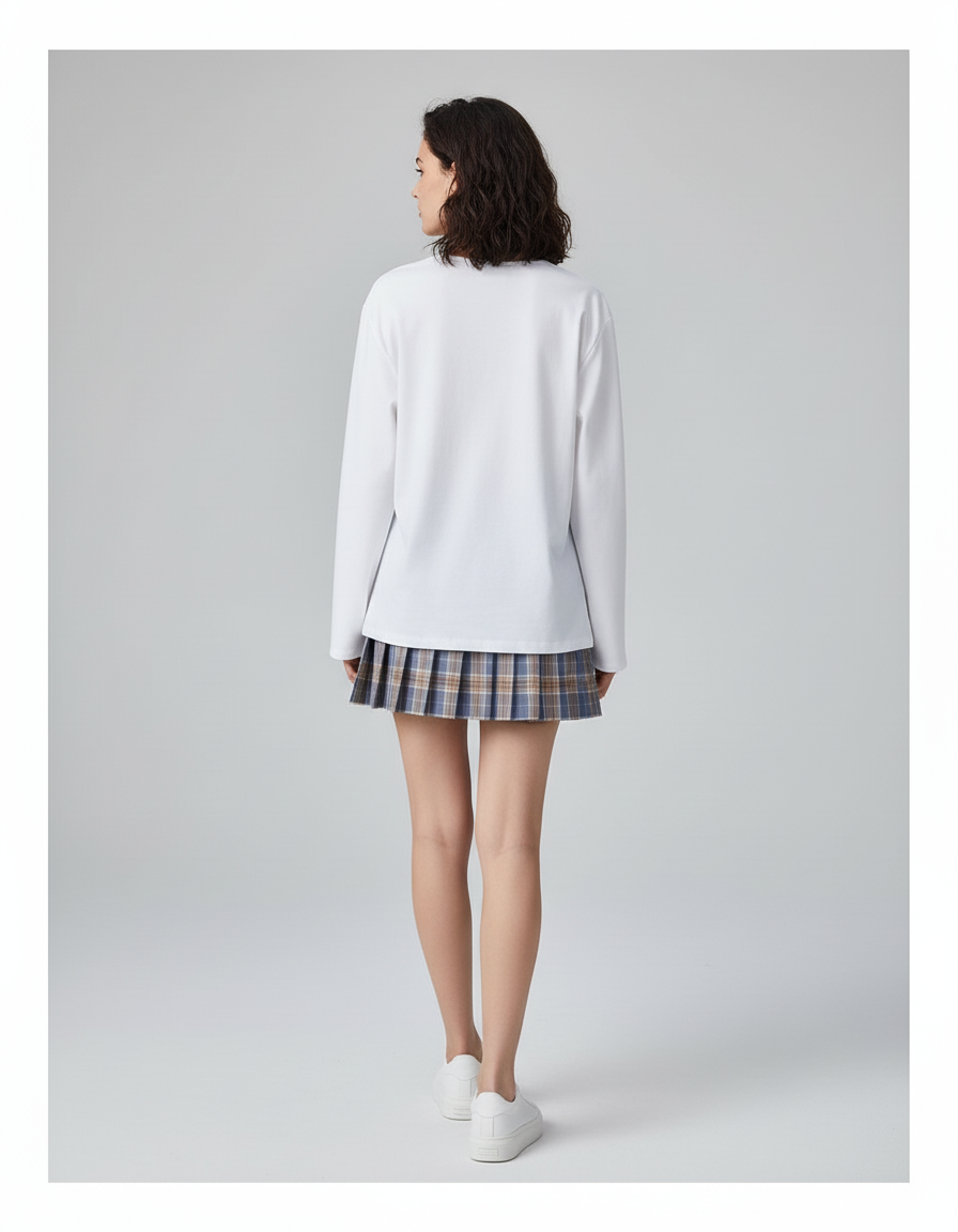 Jupe Plissée Écossaise Chic Bleu Beige