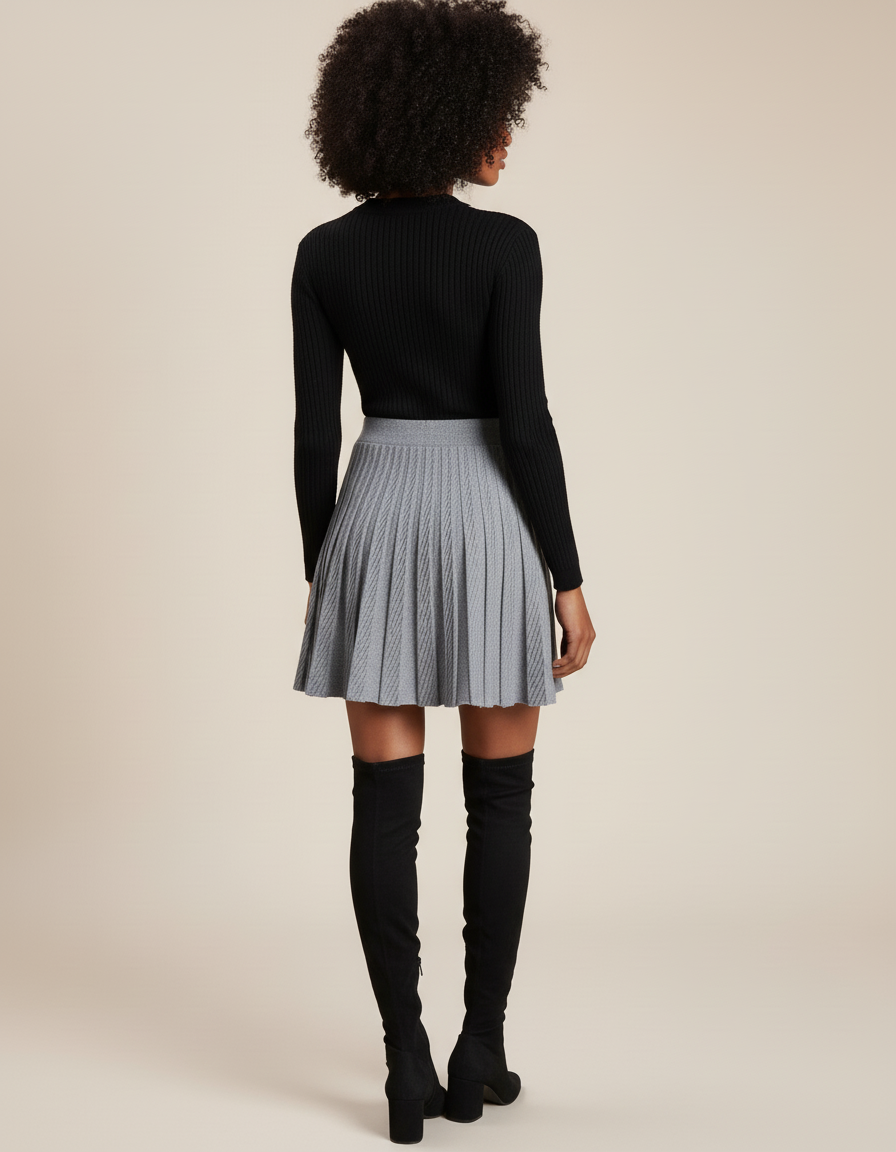 Jupe Plissée grise tricotée chic