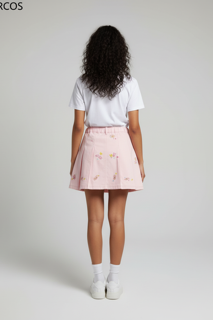Jupe Plissée rose brodée mignonne