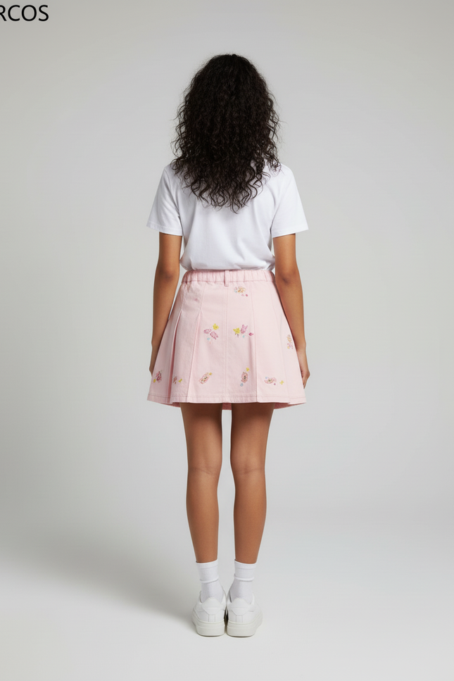 Jupe Plissée rose brodée mignonne