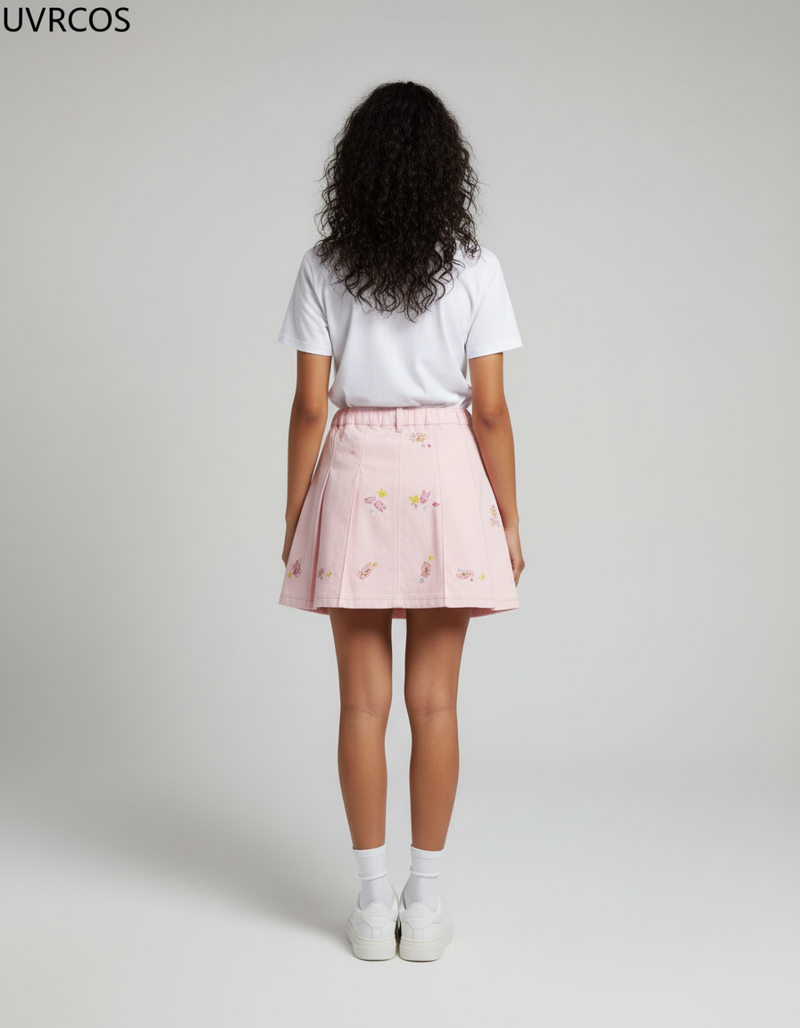 Jupe Plissée rose brodée mignonne
