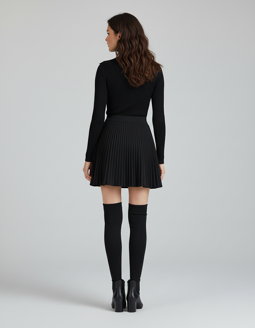 Jupe Plissée Noire Taille Haute Chic raffinée