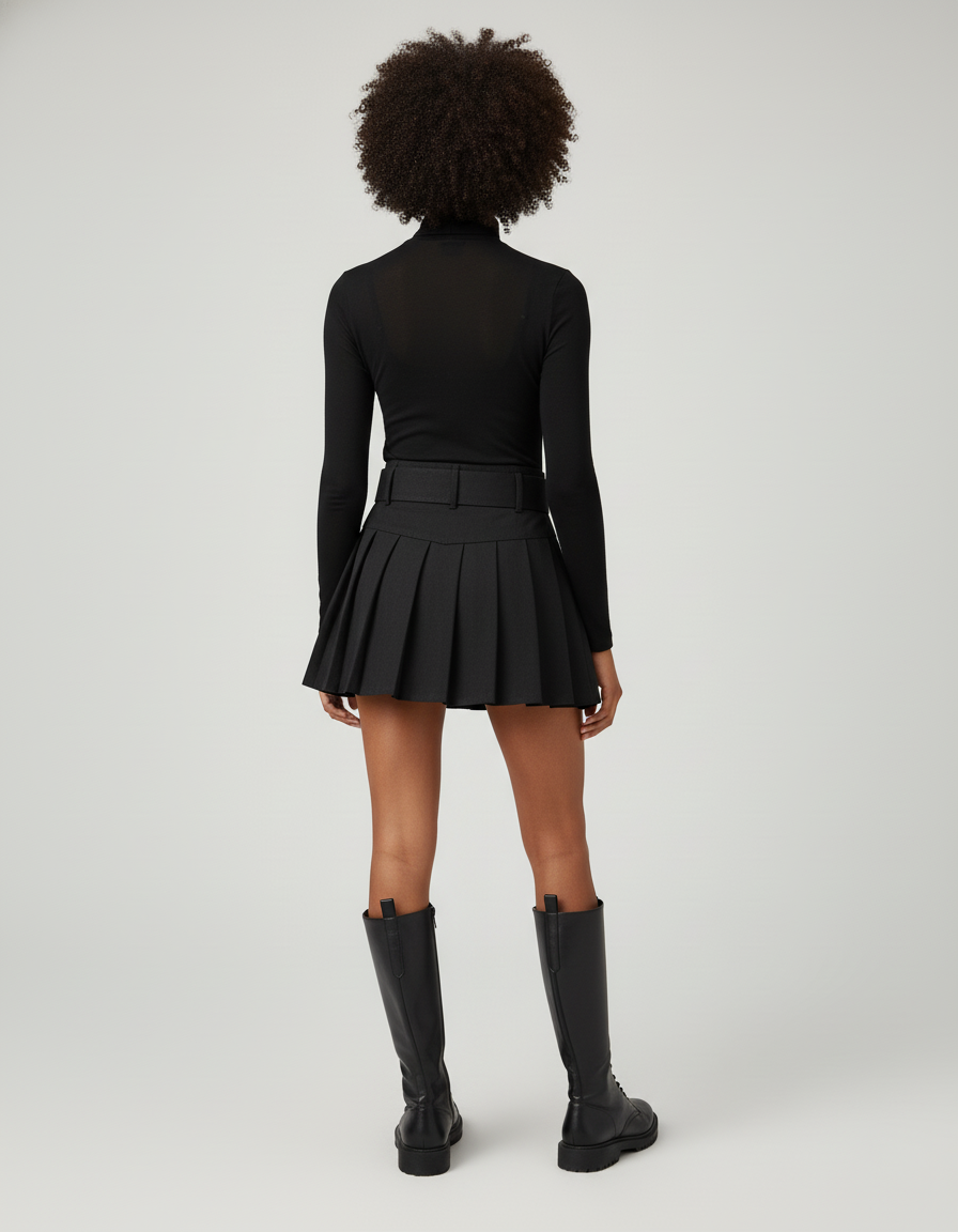 Jupe Plissée taille haute noire chic