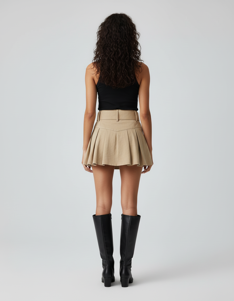 Jupe Plissée beige mini taille haute chic