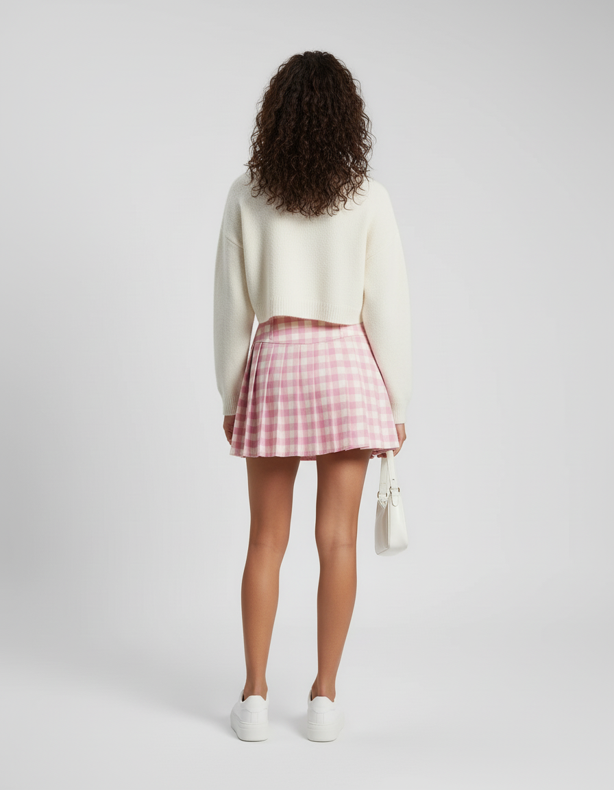 Jupe Plissée rose écossais chic