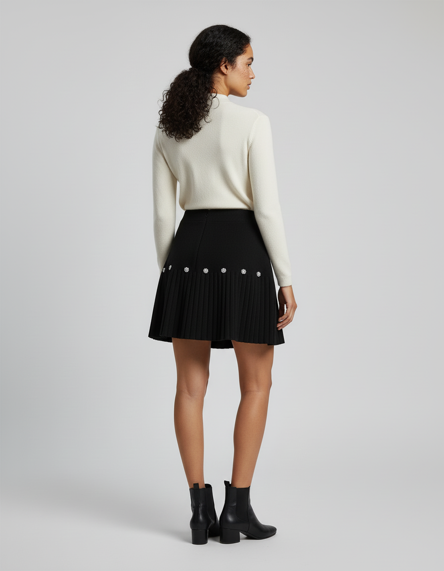 Jupe Plissée noire à perles chic