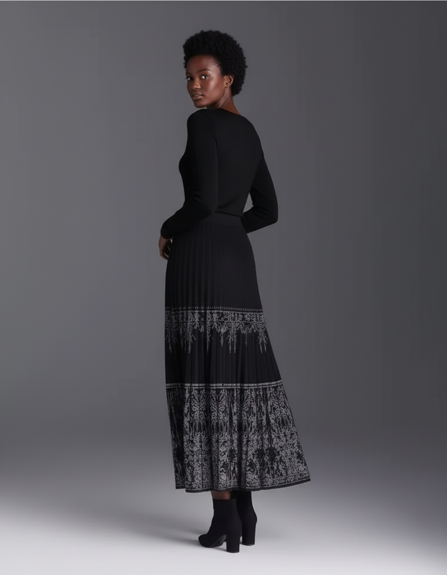 Jupe Plissée noire motifs élégante