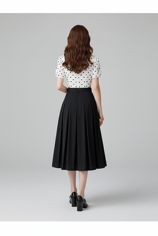 Jupe Plissée noire midi chic