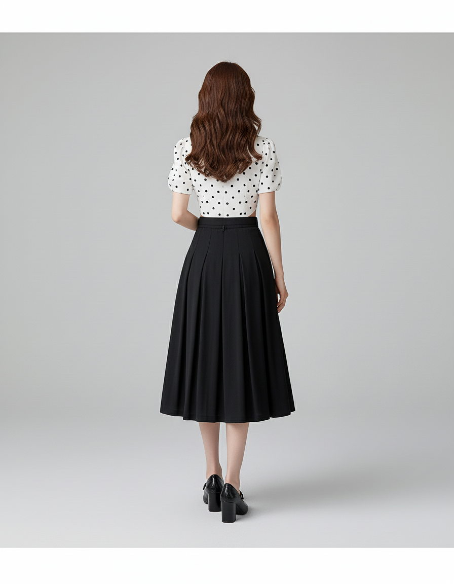Jupe Plissée noire midi chic