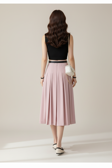 Jupe Plissée rose taille haute élégante