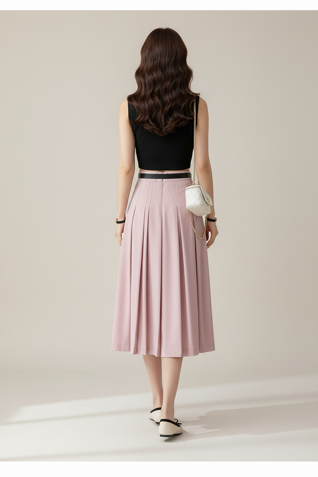 Jupe Plissée rose taille haute élégante