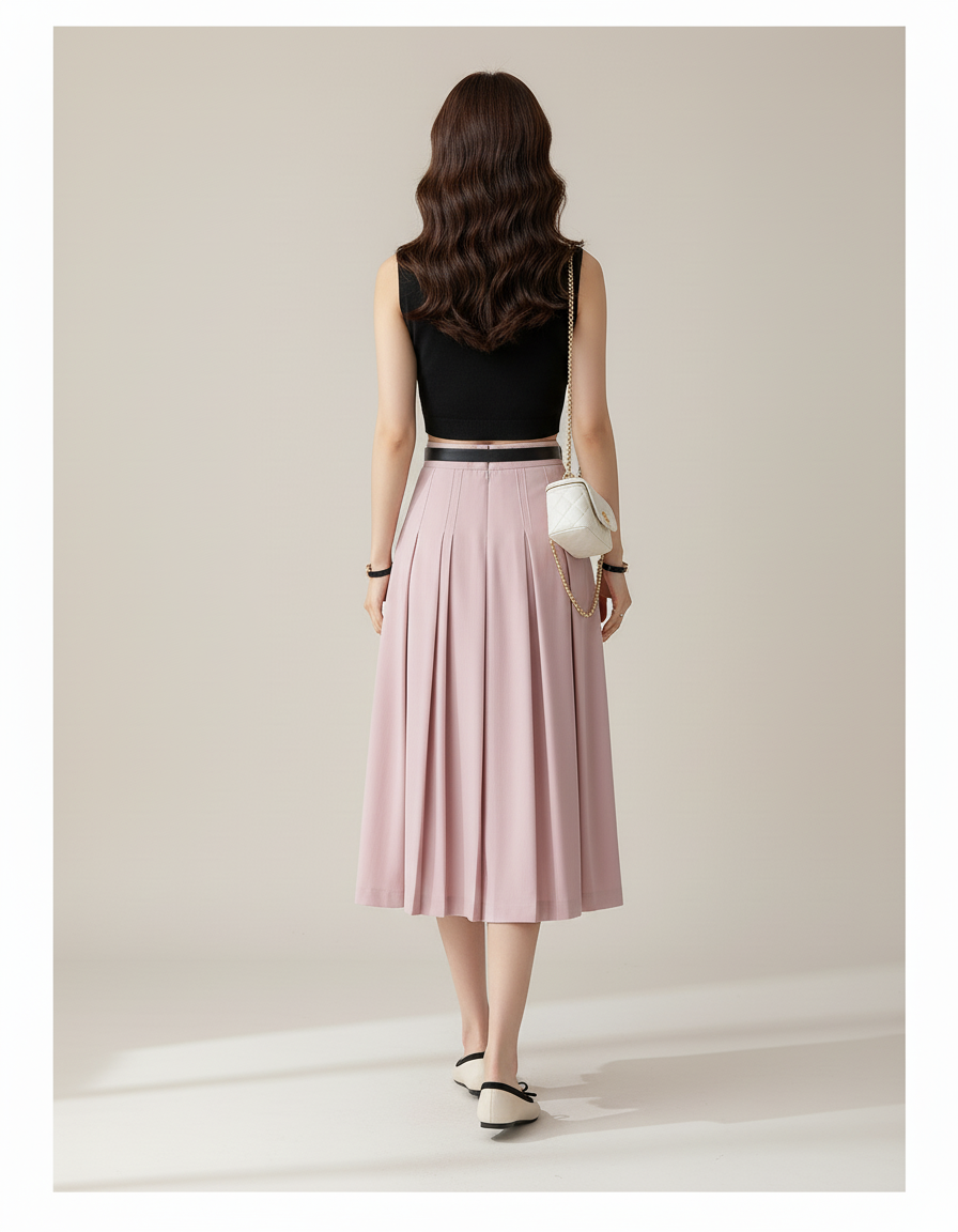Jupe Plissée rose taille haute élégante