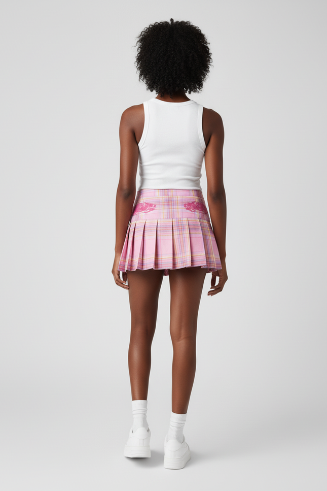 Jupe Plissée rose à carreaux mignonne