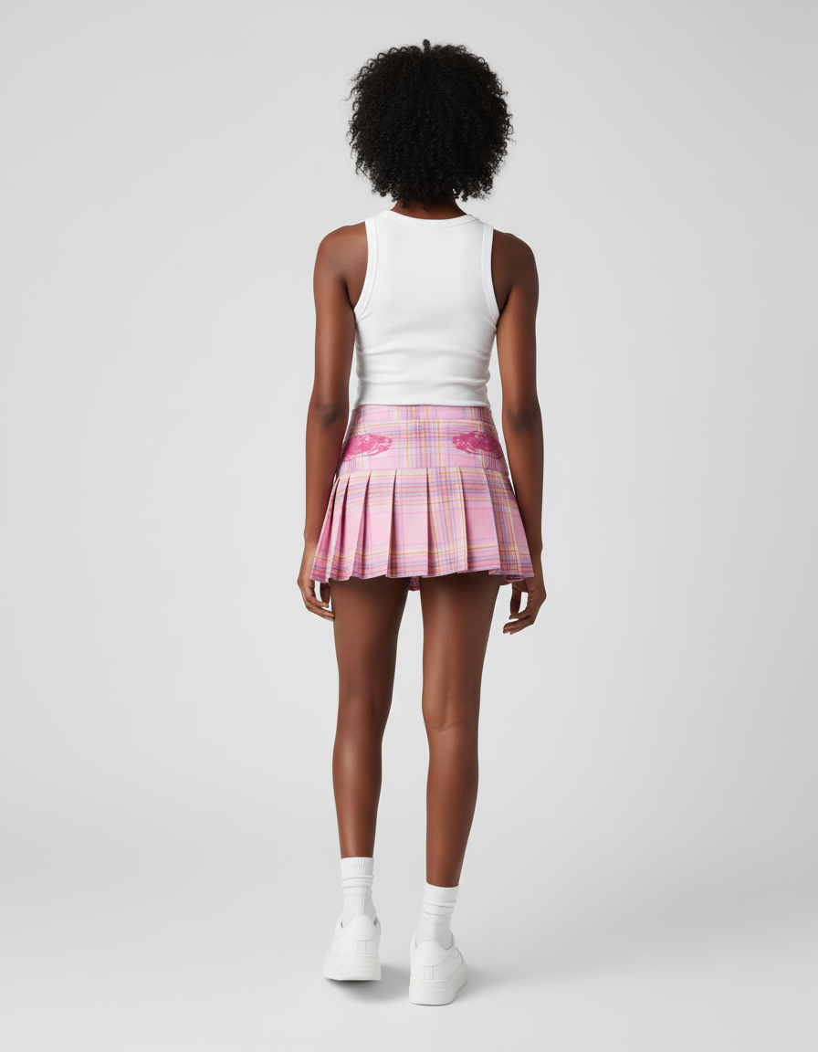 Jupe Plissée rose à carreaux mignonne