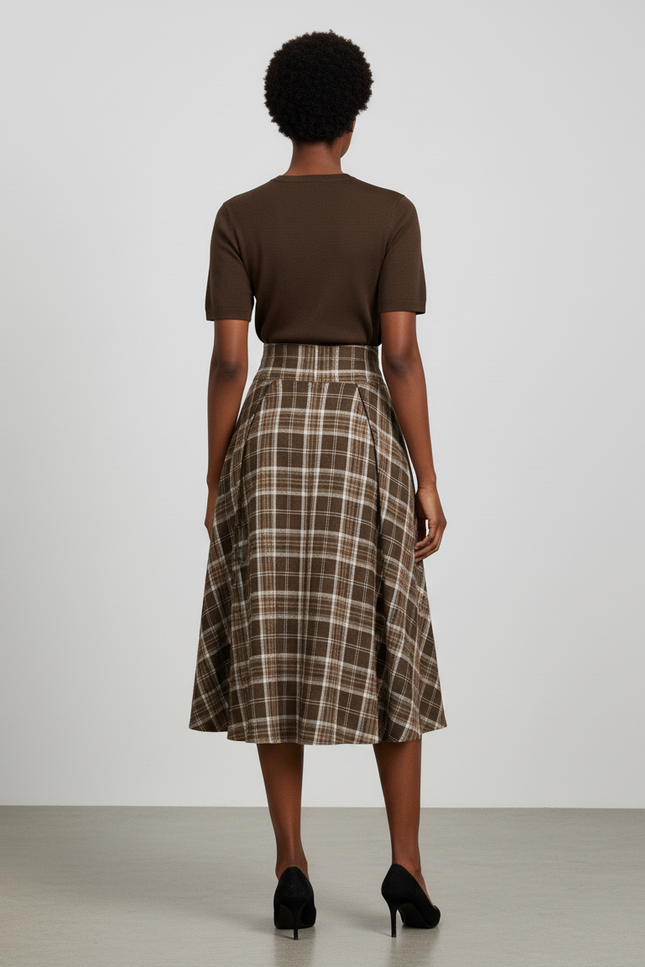 Jupe Plissée carreaux taille haute fluide