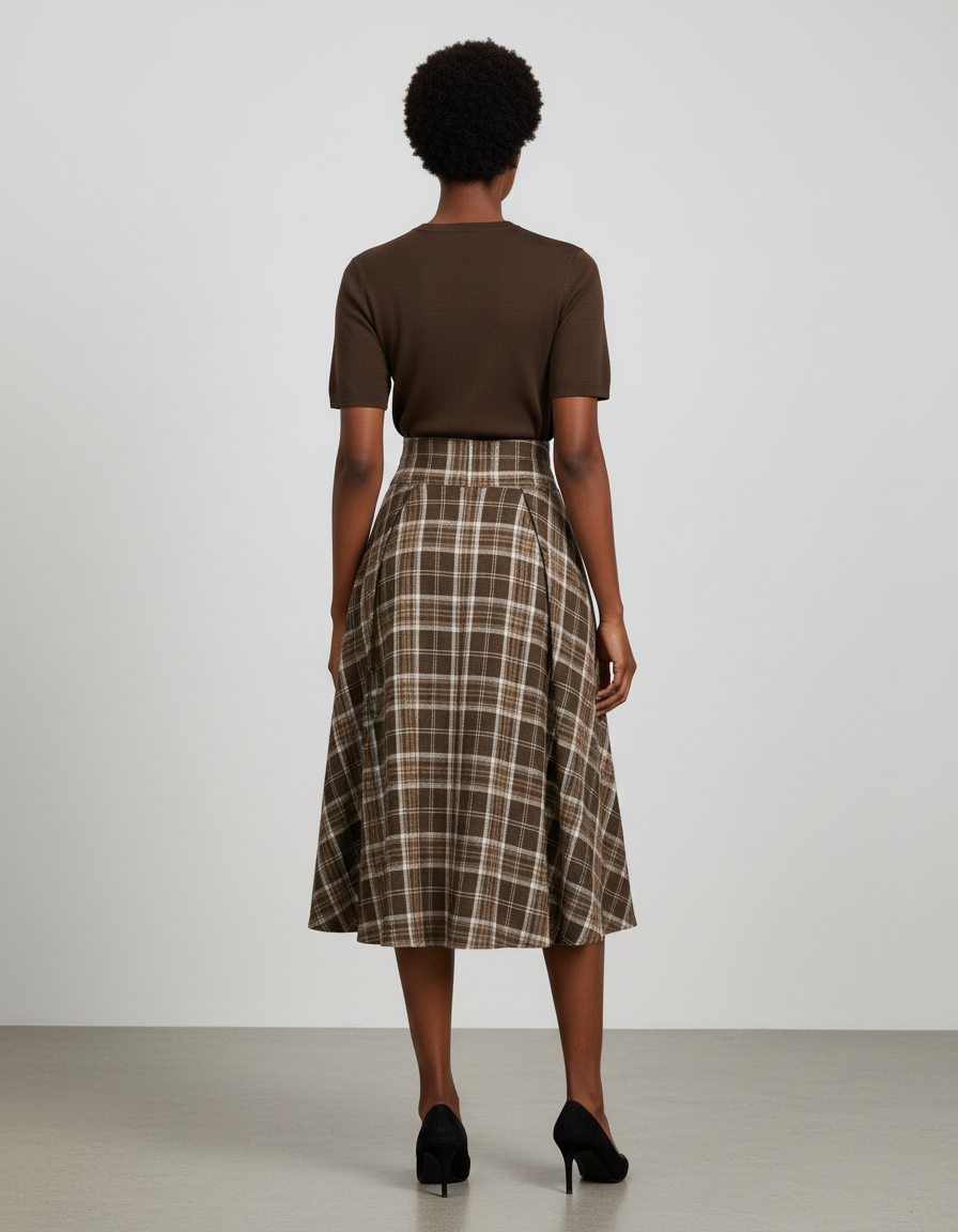 Jupe Plissée carreaux taille haute fluide