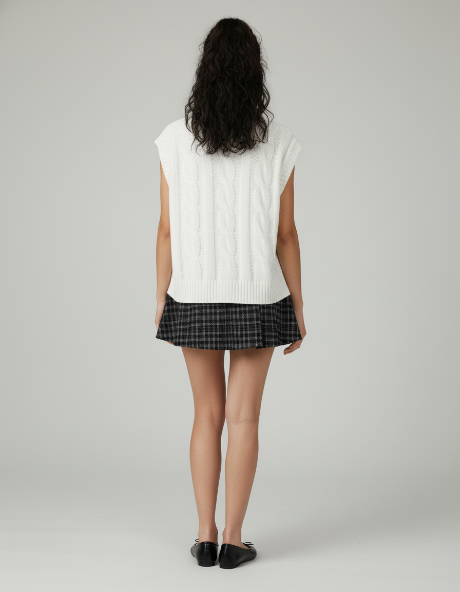Jupe Plissée carreaux tweed décontractée