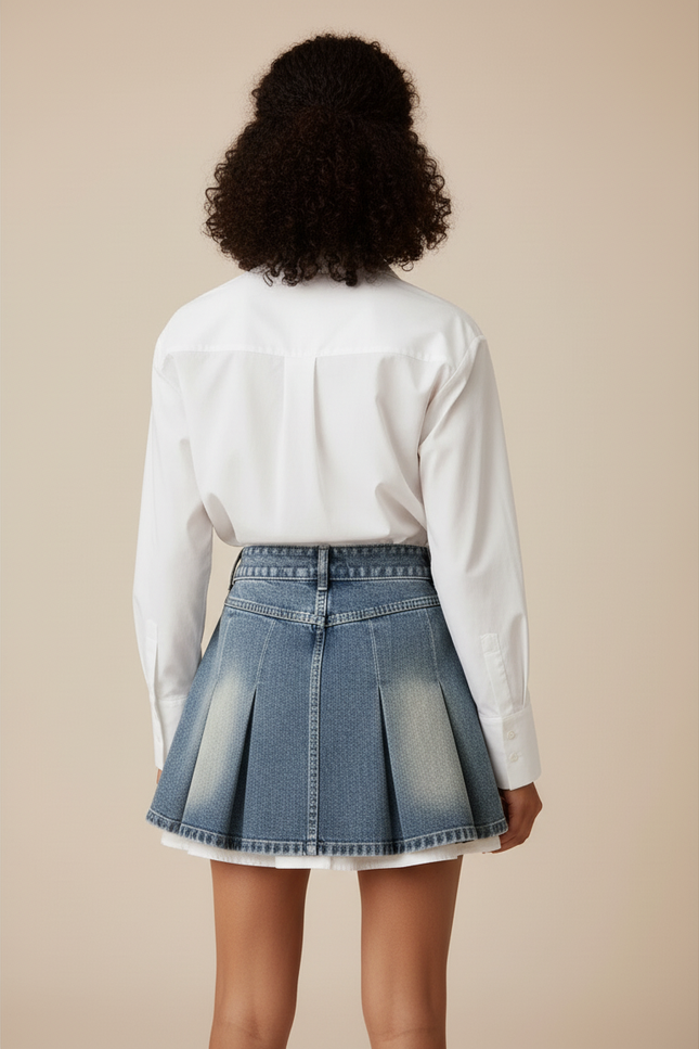 Jupe Plissée denim mini rétro