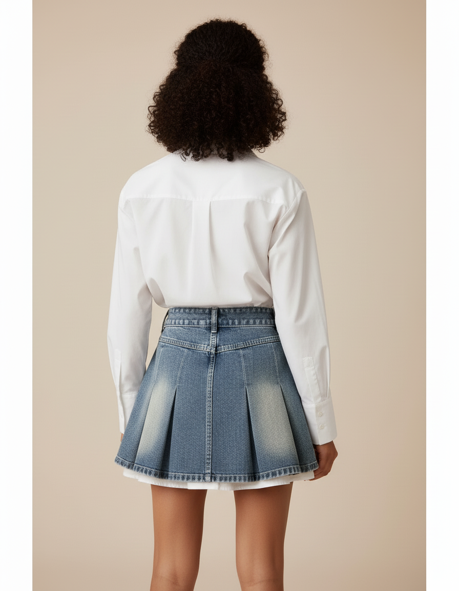 Jupe Plissée denim mini rétro