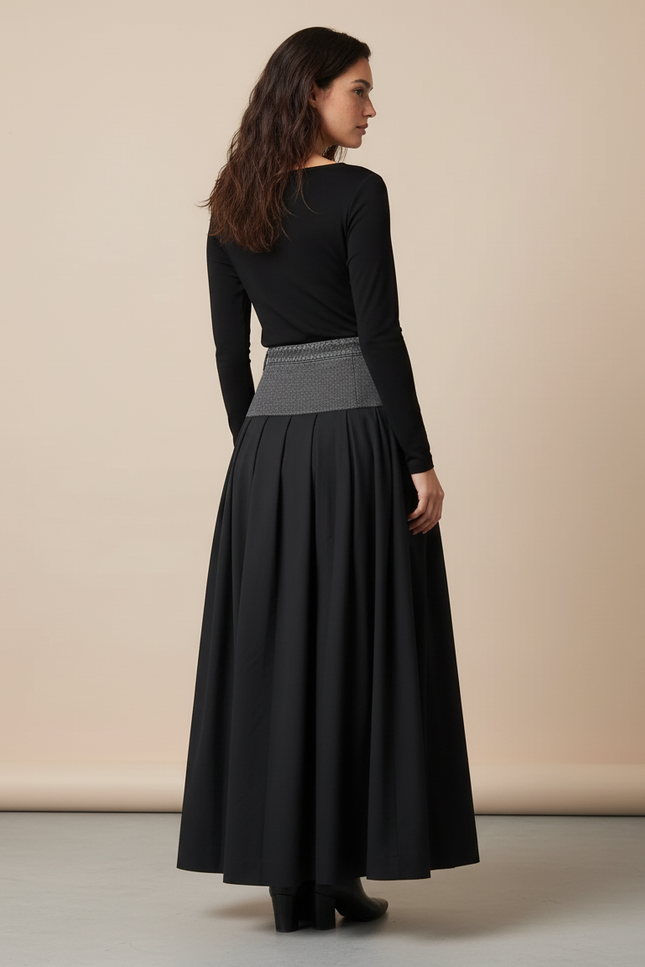 Jupe Plissée noire patchwork chic