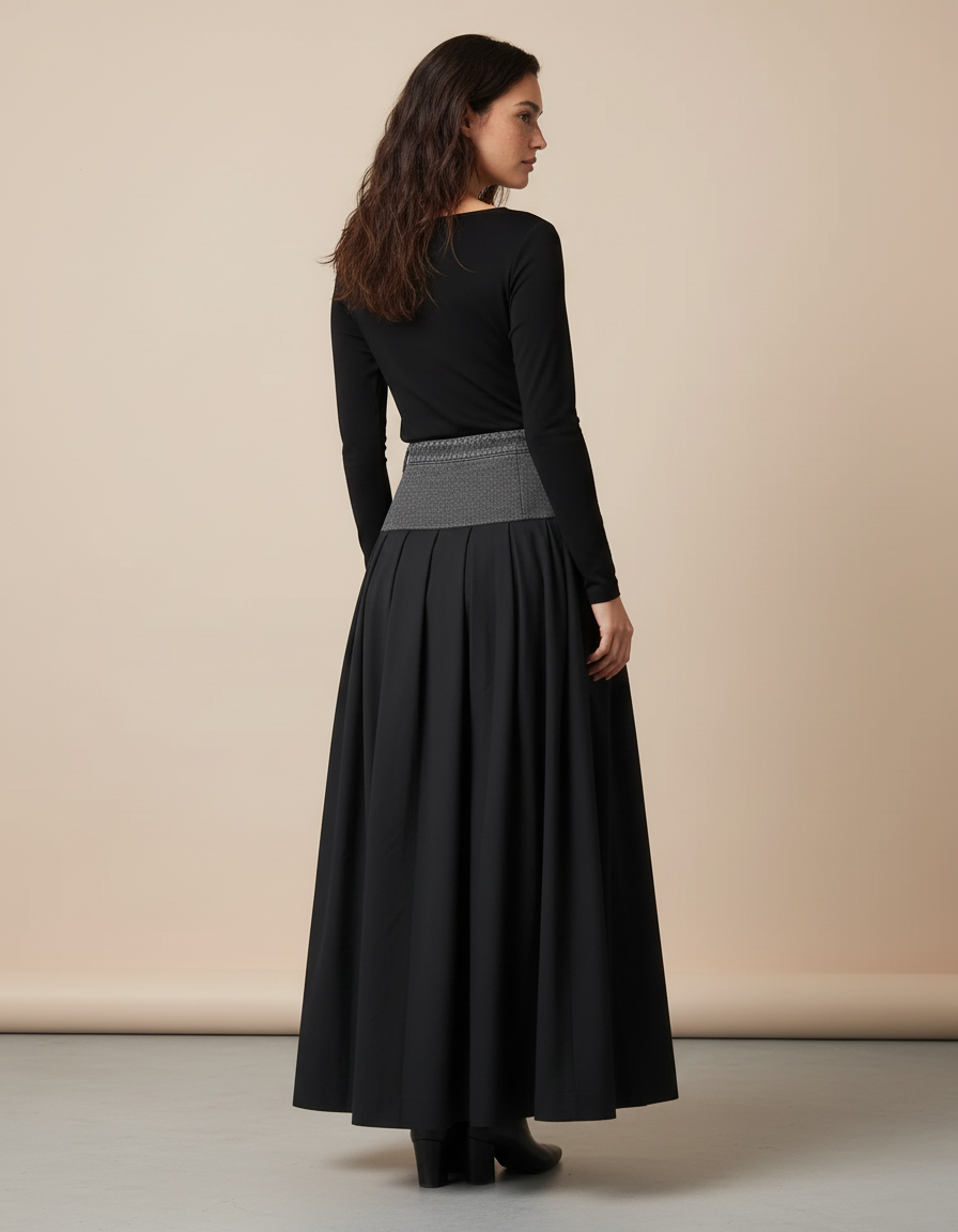 Jupe Plissée noire patchwork chic